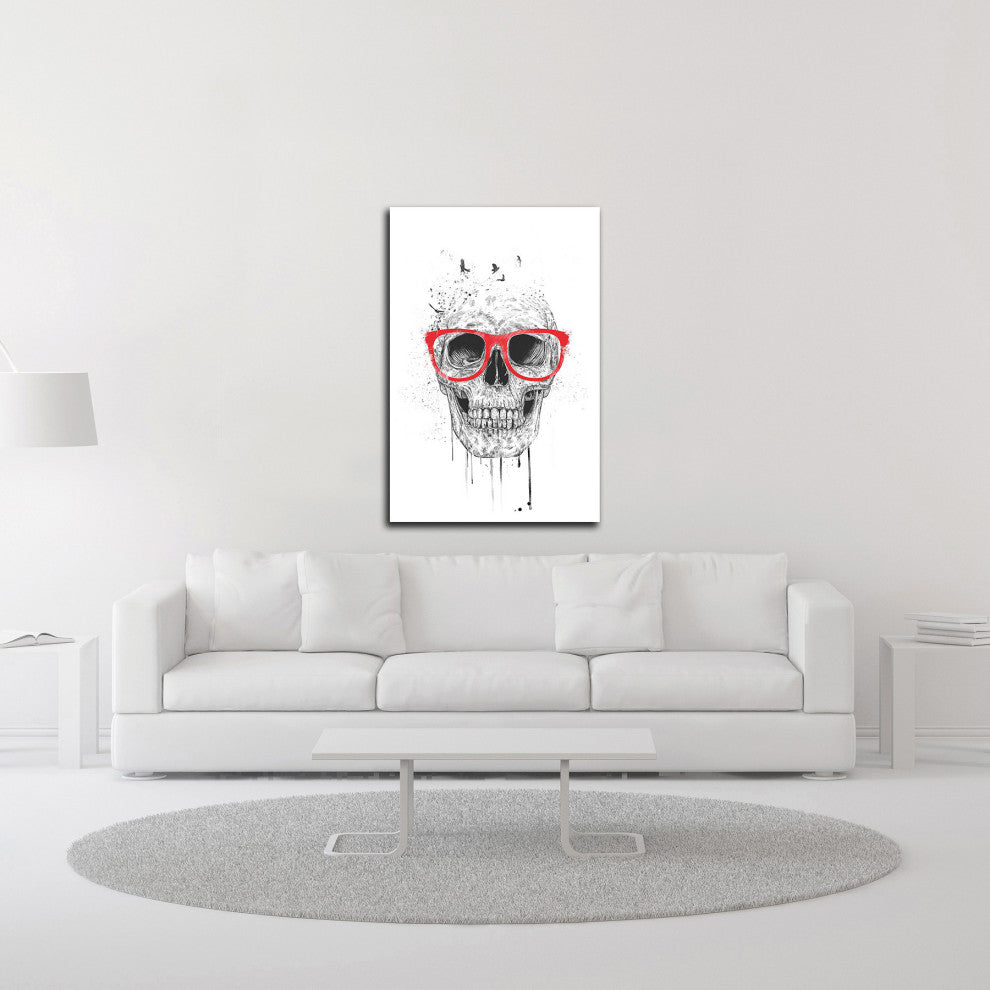 "Skull With Red Glasses" by Balazs Solti, Print on Canvas, 24"x36"
