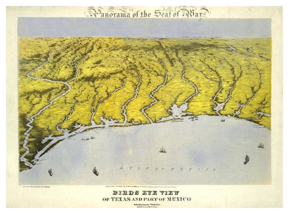 "Texas and Part of Mexico, 1861" Digital Paper Print by John Bachmann, 24"x18"