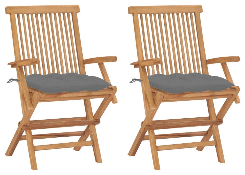 Vidaxl Garden Chairs With Gray Cushions 2-Piece Set Solid Teak Wood