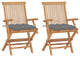 Vidaxl Garden Chairs With Gray Cushions 2-Piece Set Solid Teak Wood