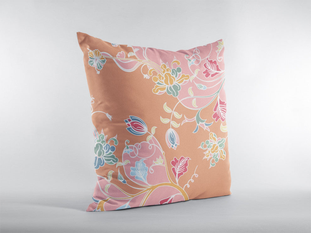 20" Pink Orange Garden Indoor Outdoor Zippered Throw Pillow