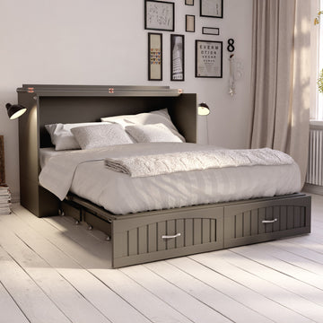 AFI Southampton Queen Solid Wood Murphy Bed Chest with Mattress in Gray