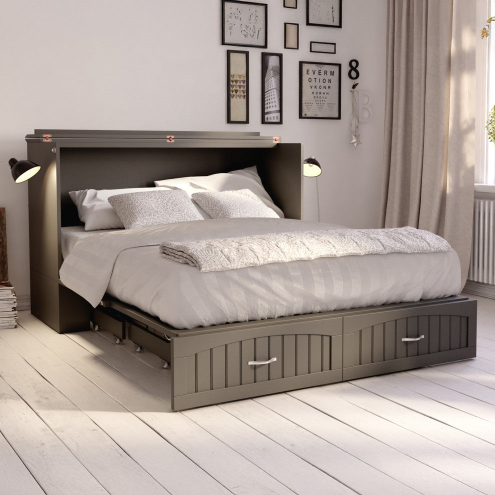 AFI Southampton Queen Solid Wood Murphy Bed Chest with Mattress in Gray
