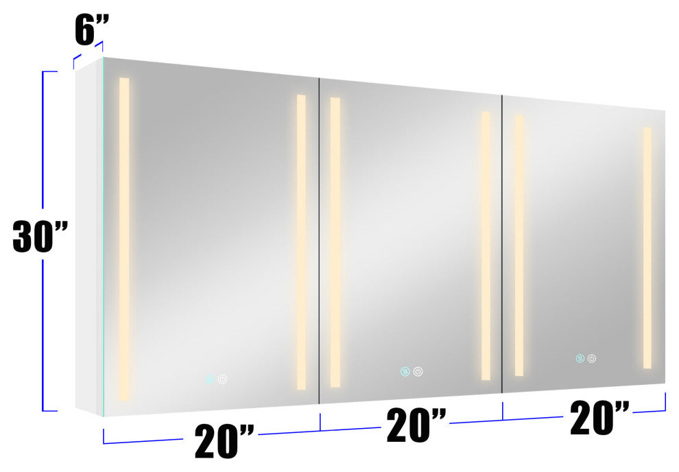 60" Aluminum Surface Mount Medicine Cabinet with Three Doors and Mirror