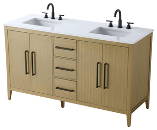 Home Living 60" Double Bathroom Vanity, Honey Brown