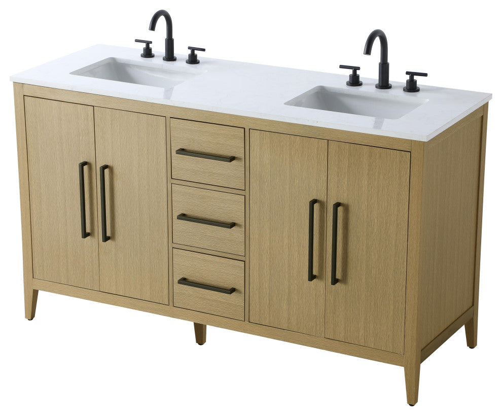Home Living 60" Double Bathroom Vanity, Honey Brown