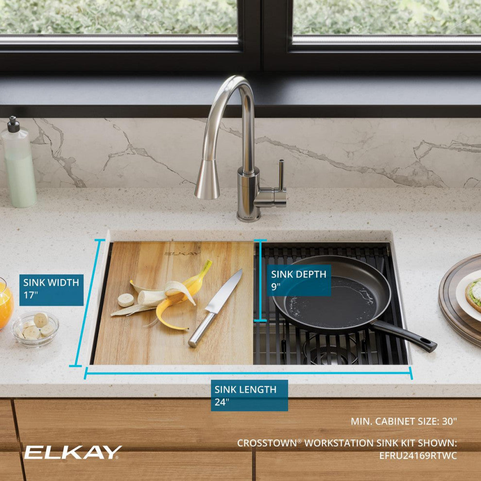 EFRU24169RTWC Elkay Crosstown 16 Gauge Workstation Stainless Steel Sink Kit