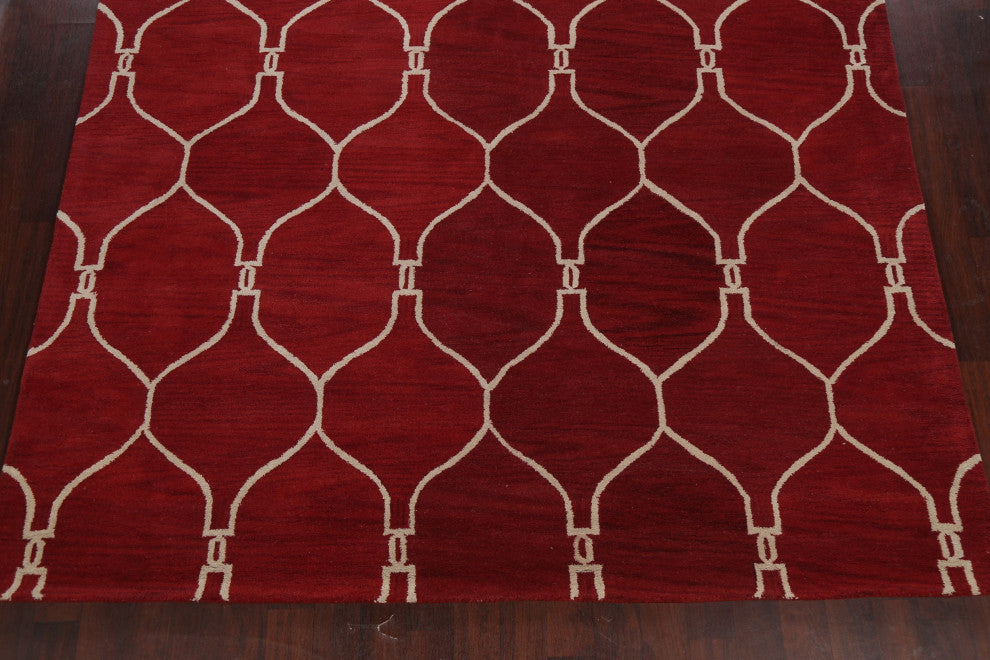 Trellis Contemporary Red Oriental Area Rug Hand-tufted Wool Carpet 9x12