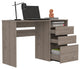 Modern Desk, Wooden Construction With Multiple Drawers & Open Shelf, Light Gray