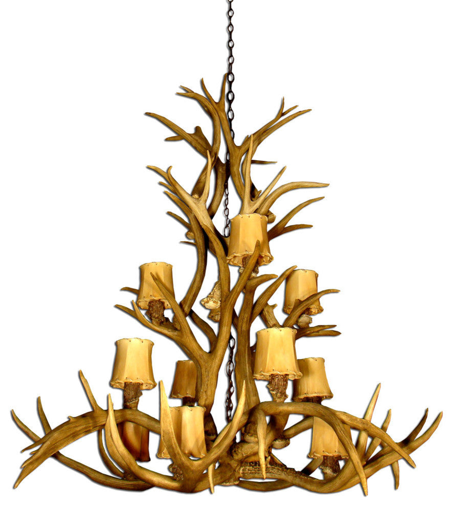 Deer Cascade Inverted Antler Chandelier Light, Extra Large, Parchment Shades