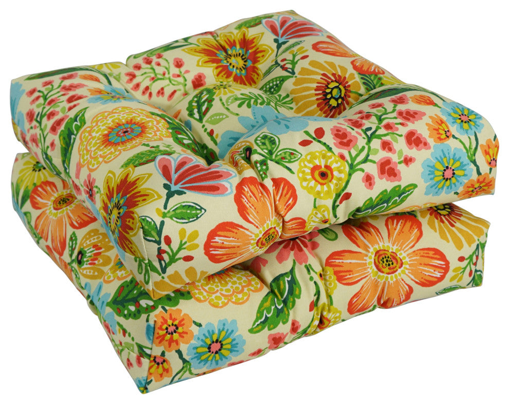 19" Squared Patterned Tufted Dining Chair Cushions, Set of 2, Gregoire Chamomile