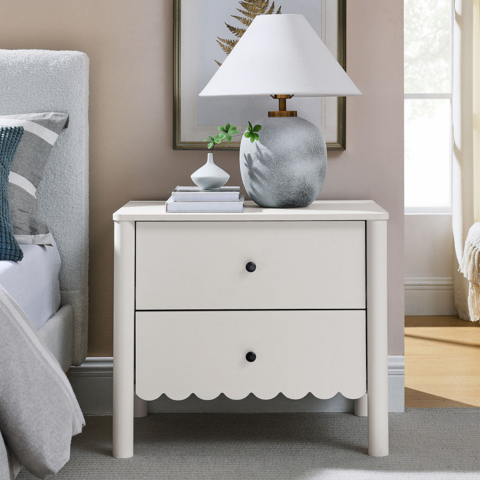 Emmeline Scalloped 2-Drawer Nightstand, White