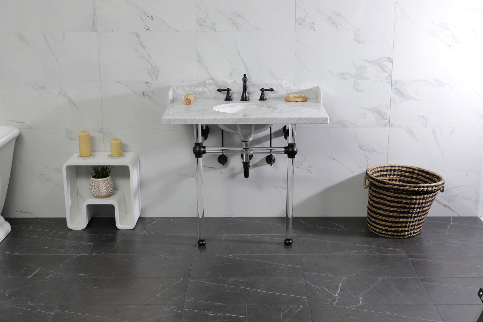 Kingston Brass LMS3630MA0 36" Carrara Marble Console Sink, Acrylic Legs