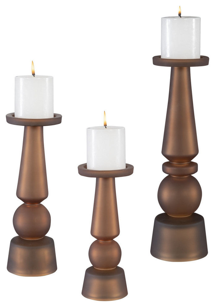 Uttermost 18045 Cassiopeia Butter Rum Glass Candleholders 3-Piece Set