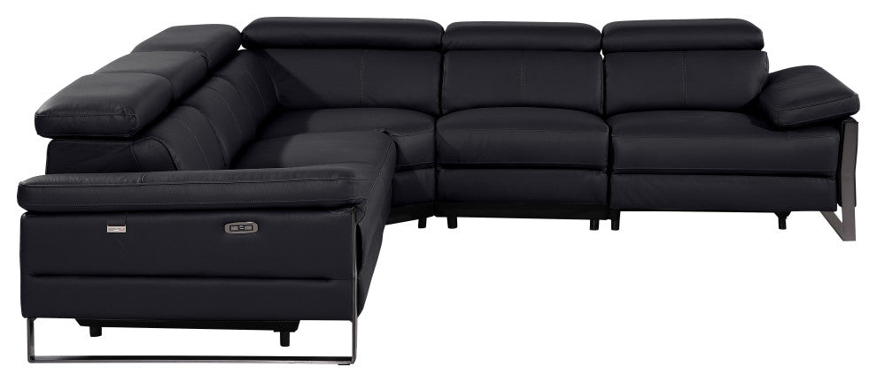 Antonio Italian Leather 5-Piece L-Shaped Power Reclining Sectional, Black