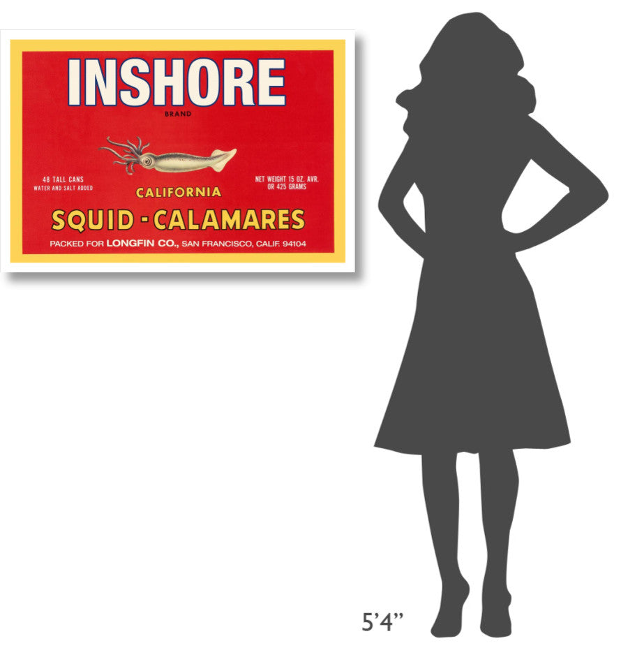 "Inshore Brand Squid - Calamares" Digital Paper Print by Retrolabel, 38"x26"