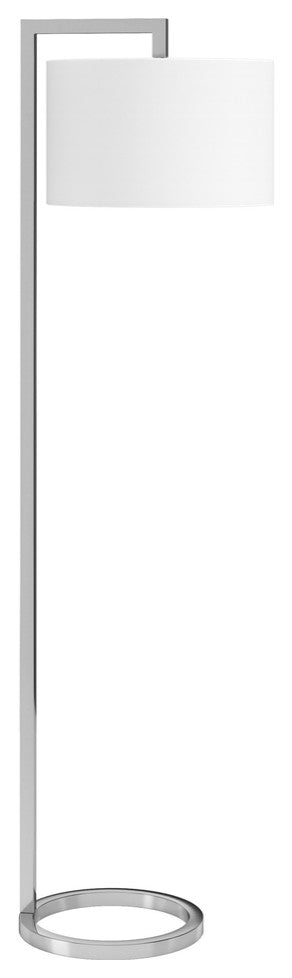 64" Nickel Traditional Shaped Floor Lamp With White Frosted Glass Drum Shade
