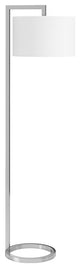 64" Nickel Traditional Shaped Floor Lamp With White Frosted Glass Drum Shade