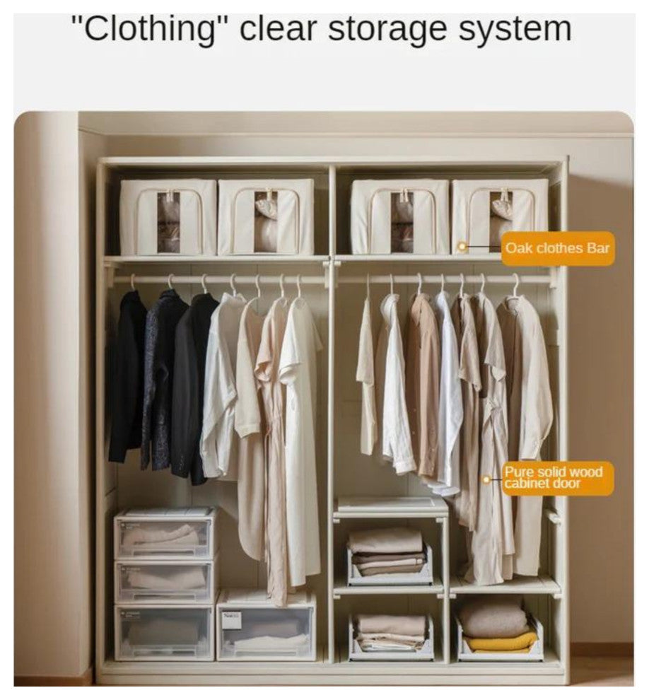 Oak Solid Wood Cream Wardrobe Sliding Door, 78.7x24.4x86.6"