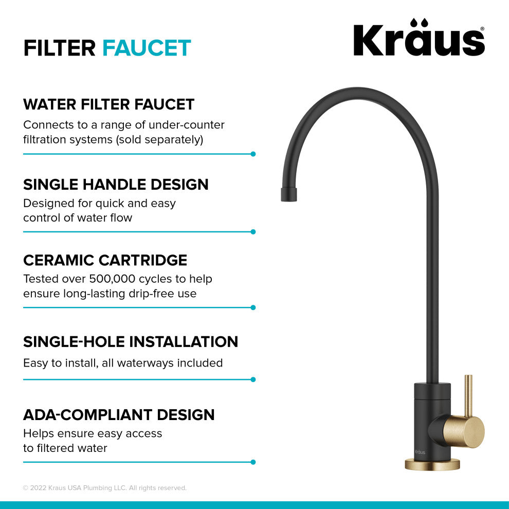 Purita Drinking Water Dispenser Beverage Kitchen Faucet, Brush Brass Matte Black