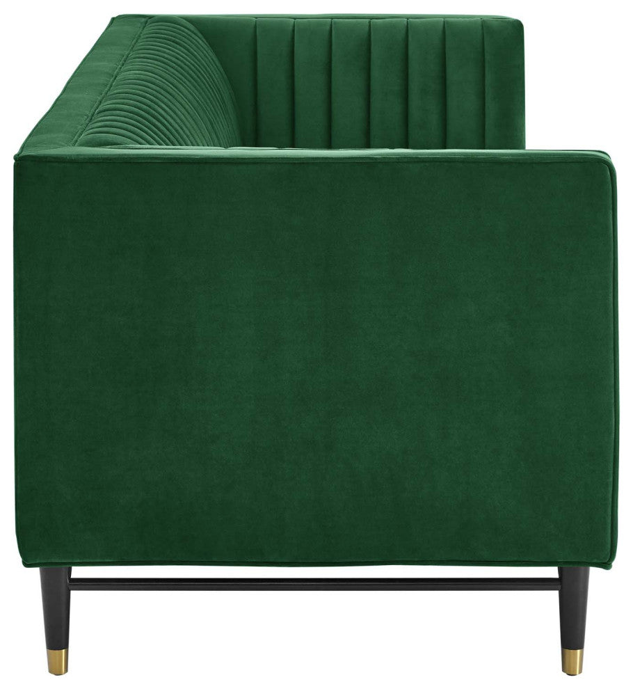 Devote Channel Tufted Performance Velvet Sofa, Emerald