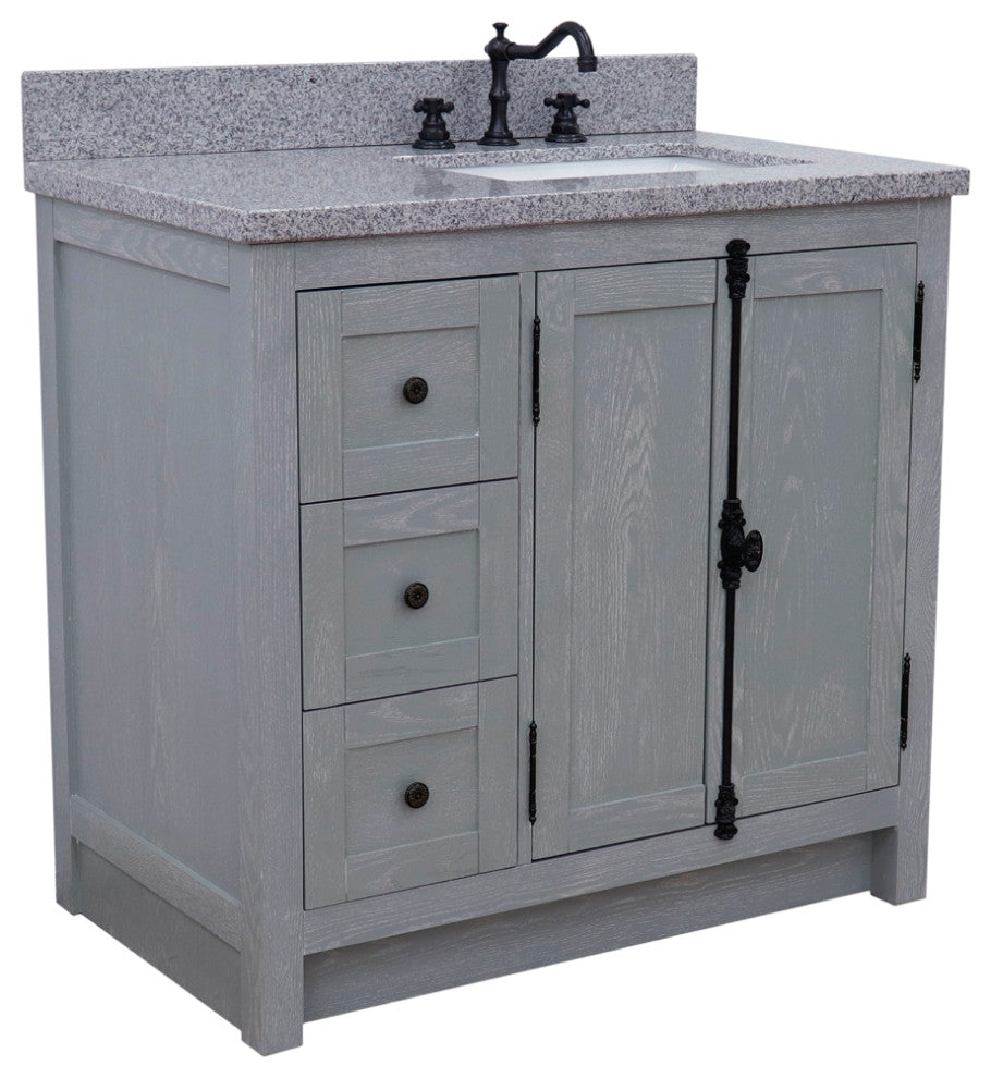 37" Vanity, Gray Ash With Gray Granite Top, Right Doors/Right Rectangle Sink