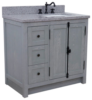 37" Vanity, Gray Ash With Gray Granite Top, Right Doors/Right Rectangle Sink
