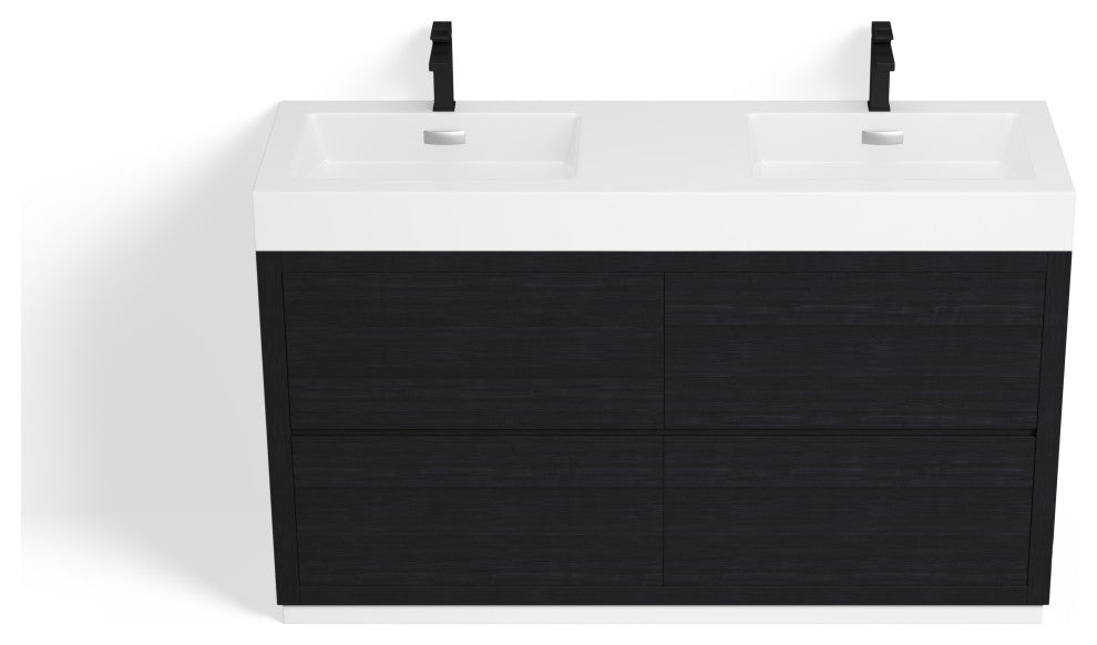 Boutique Bath Vanity, Black, 60", Double Sink, Freestanding