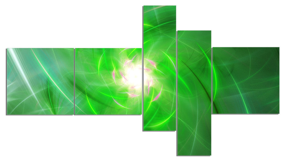 Light Green Fractal Whirlpool, Abstract Wall Art Canvas, 60"x32", 5 panels