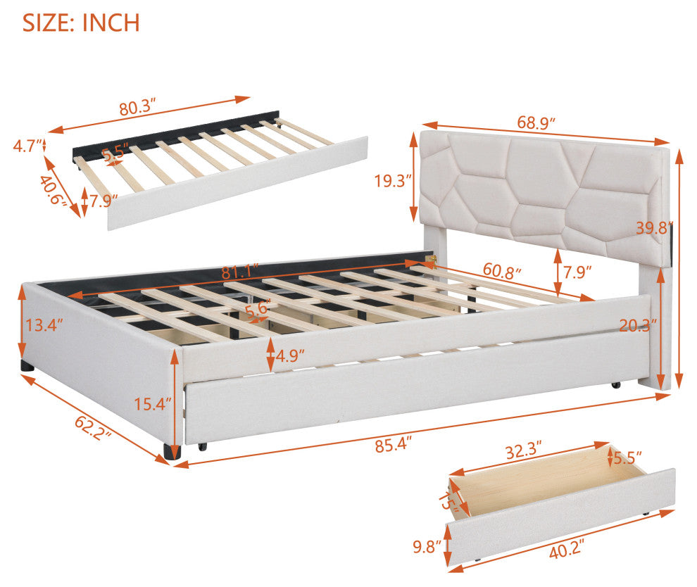 Gewnee Queen Size Upholstered Platform Bed in