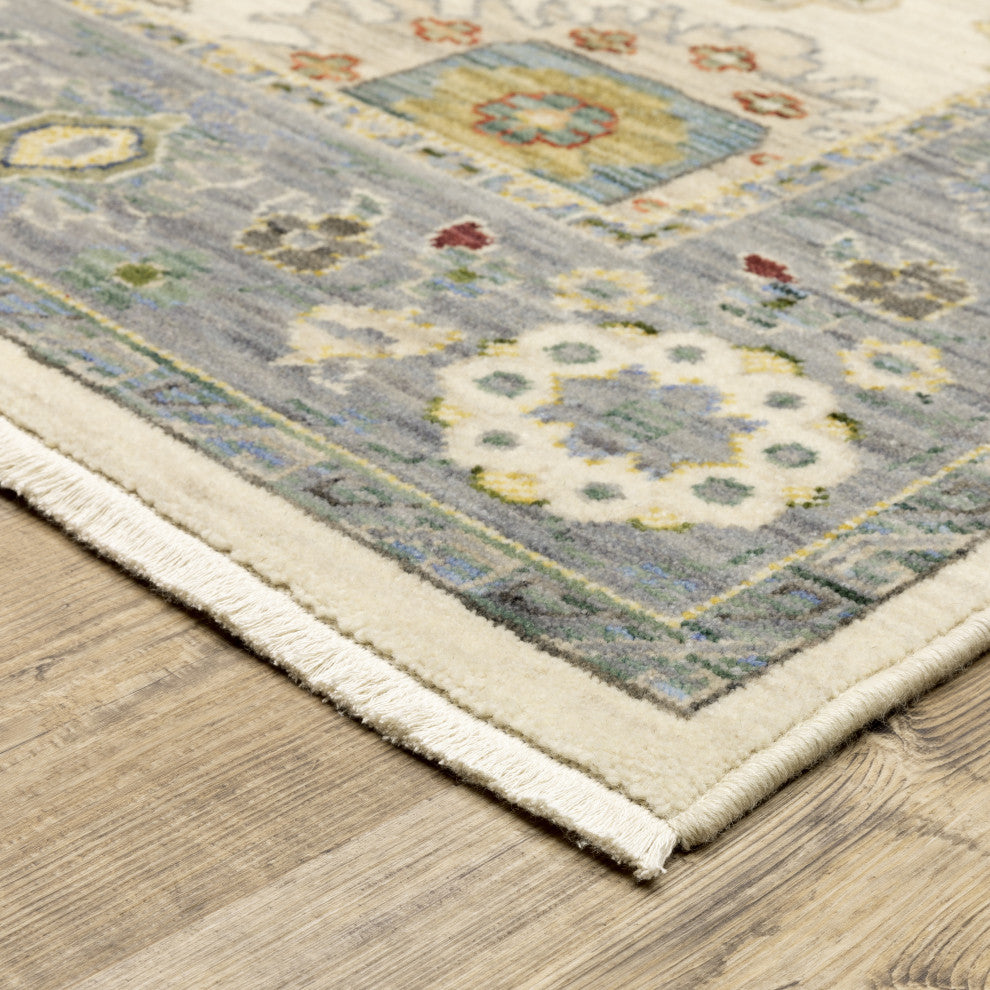 Leoness Floral Border Indoor Area Rug, Ivory, 2' x 3'