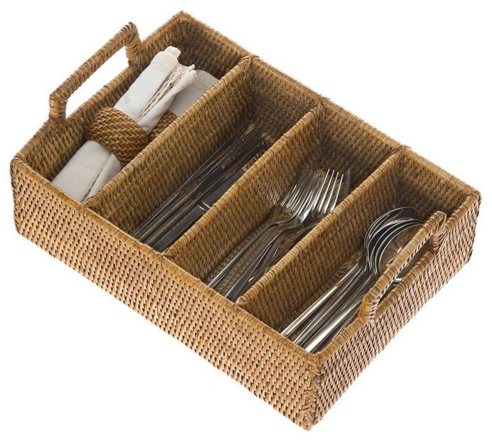 La Jolla Rattan Flatware Tray, Honey-Brown