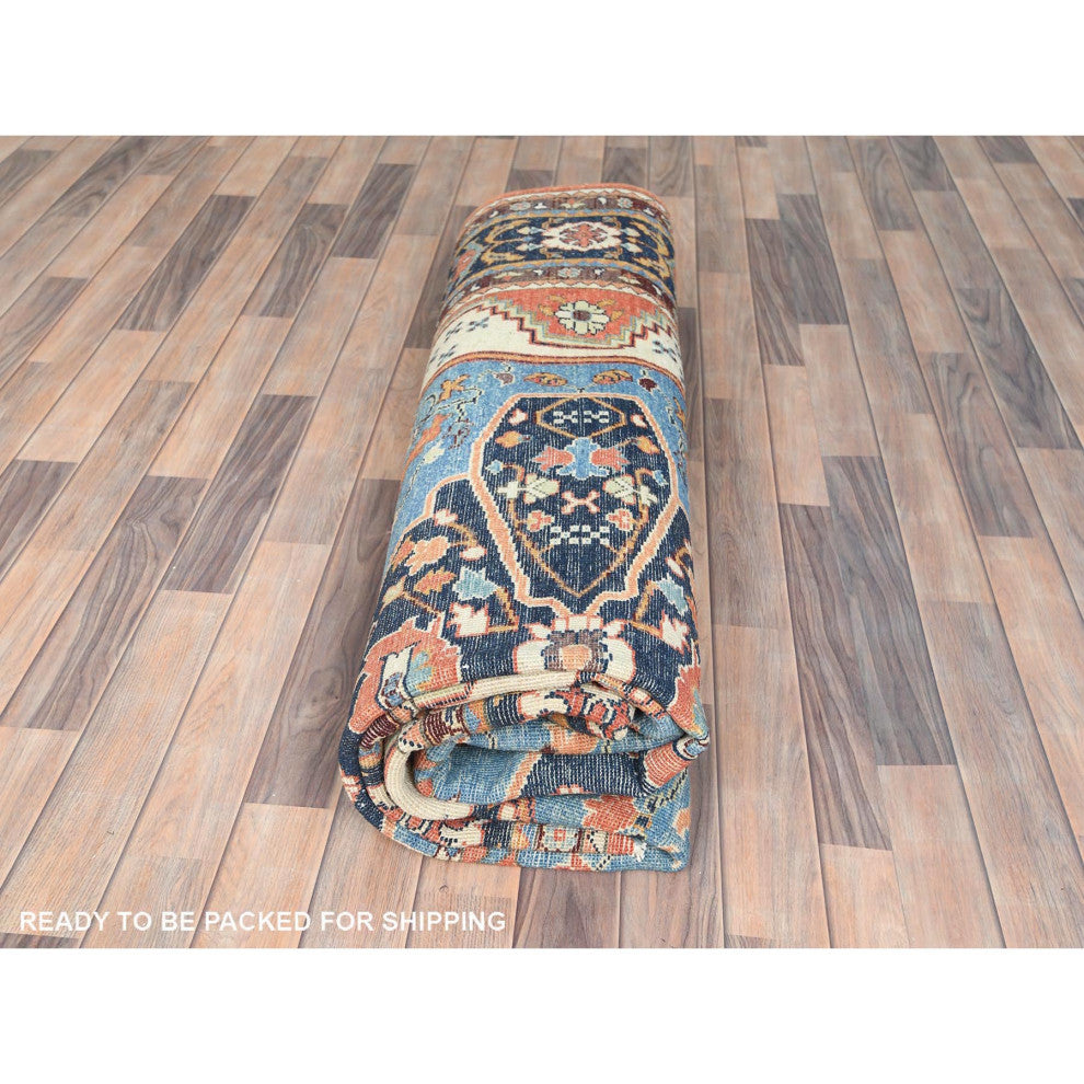 Coral Orange, Afghan Peshawar Heriz Wool Hand Knotted Oriental Rug, 8'x9'6"