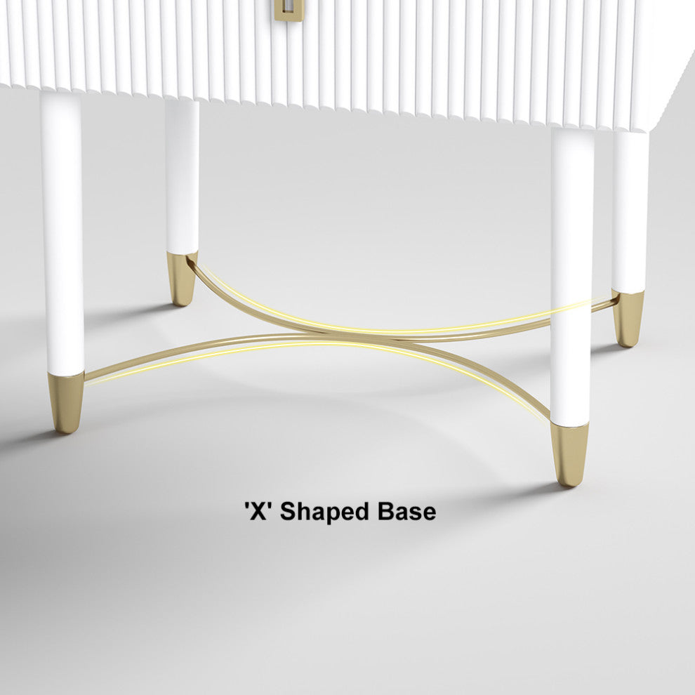 Modern White Nightstand Wood Nightstand Bedside Table with Drawer in Gold