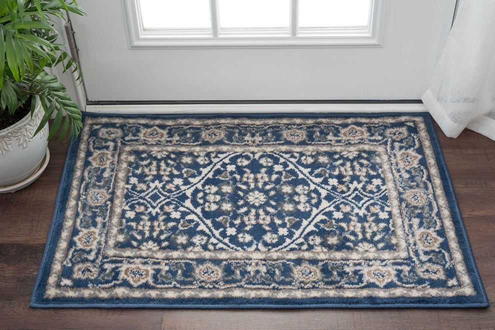 Beauregard Traditional Oriental Navy Scatter Mat Rug, 2'x3'