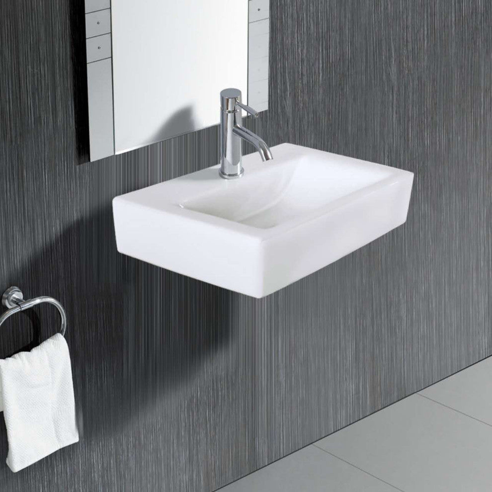 Elanti Collection Porcelain Rectangular Wall-Mounted Compact Sink