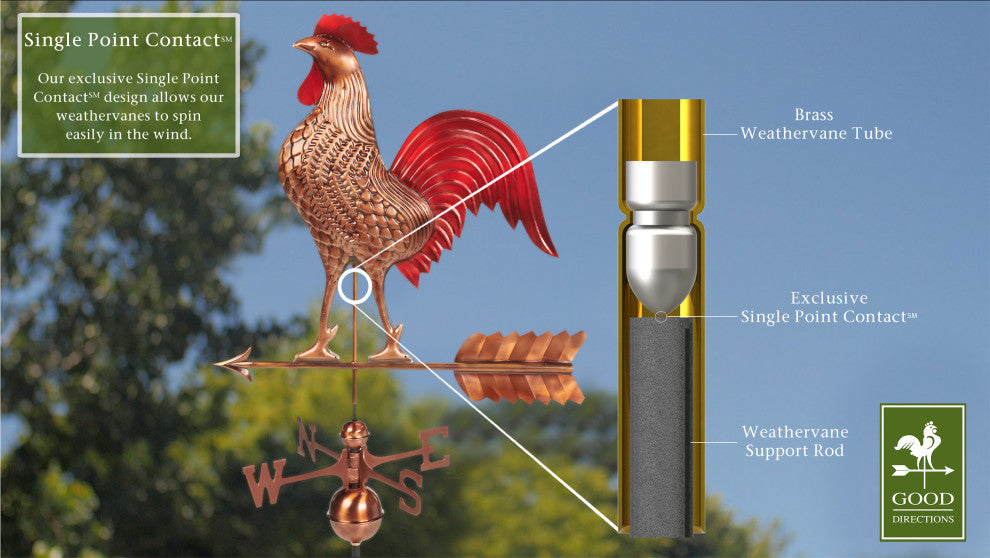 Large Rooster Weathervane Pure Copper Hand Finished Multi-Color Patina
