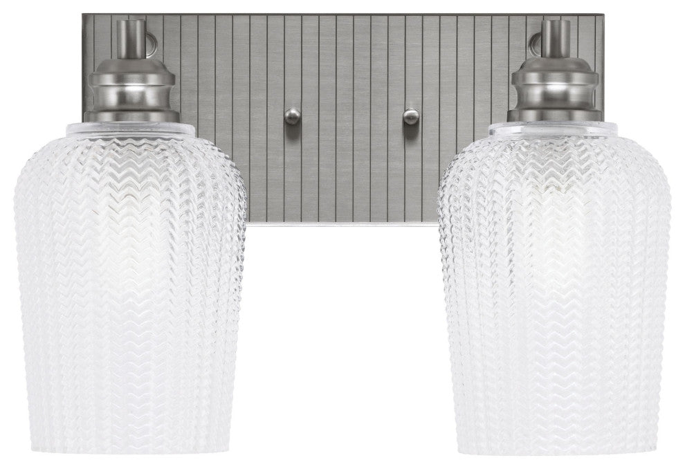 Edge 2-Light Bath Bar, Brushed Nickel Finish, 5" Clear Textured Glass