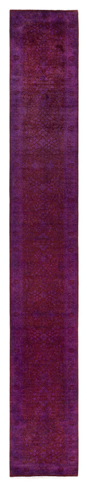 Overdyed One-of-a-Kind Hand-Knotted Area Rug Purple, 2' 8" x 18' 5"