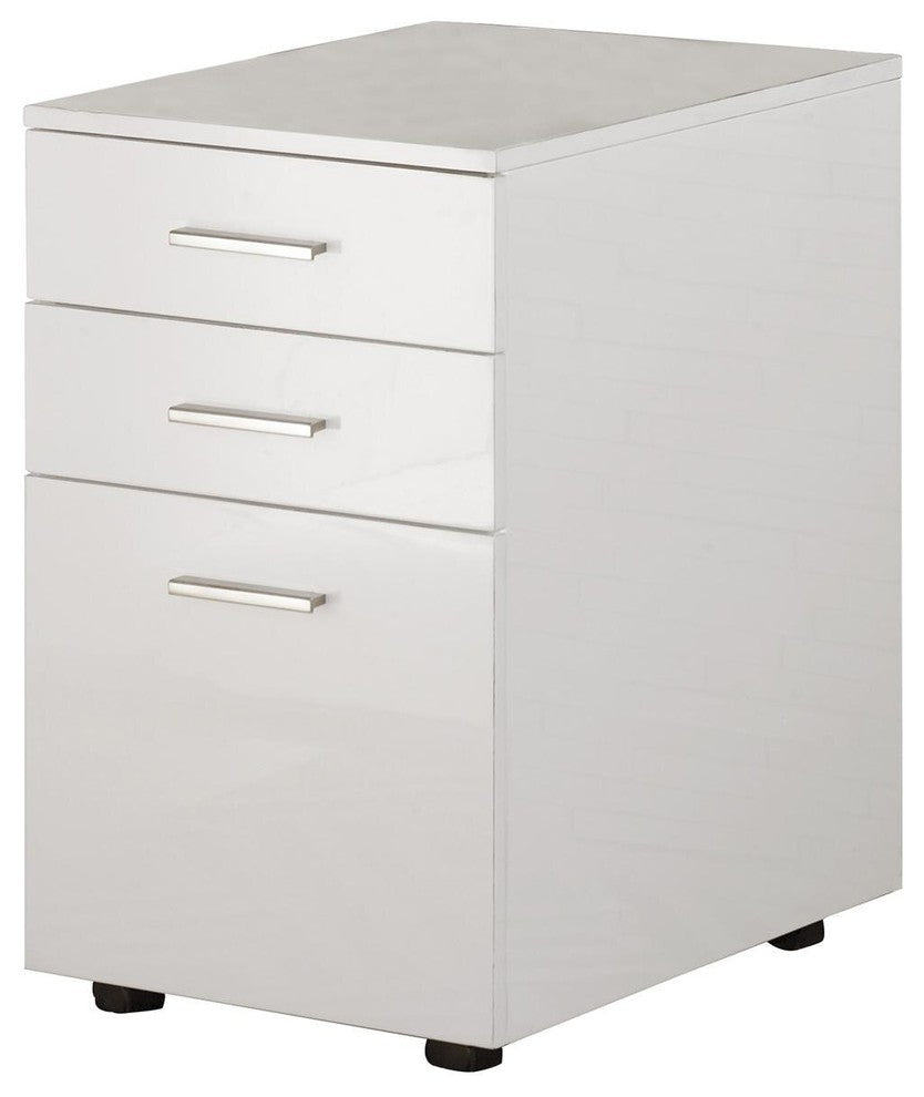 Modern Three Drawers Wooden File Cabinet with Castors, White