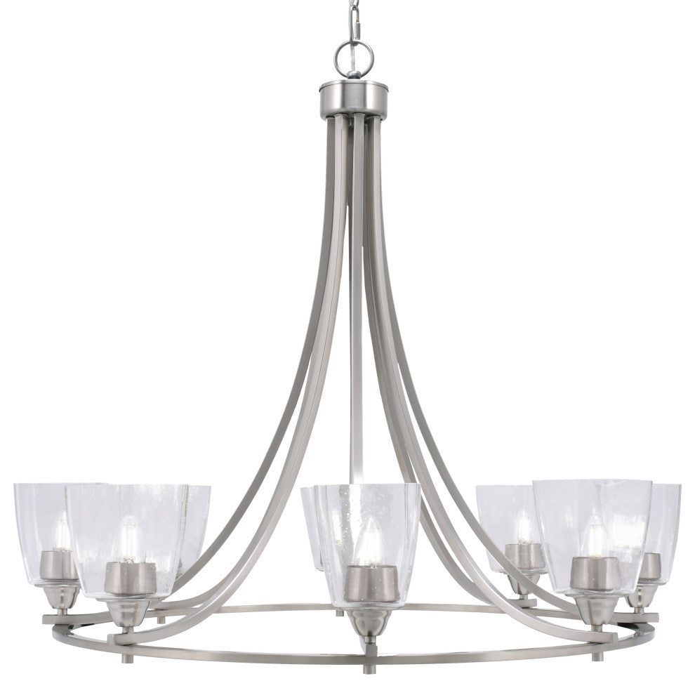 Paramount 8-Light Chandelier, Brushed Nickel, 4.5" Clear Bubble Glass