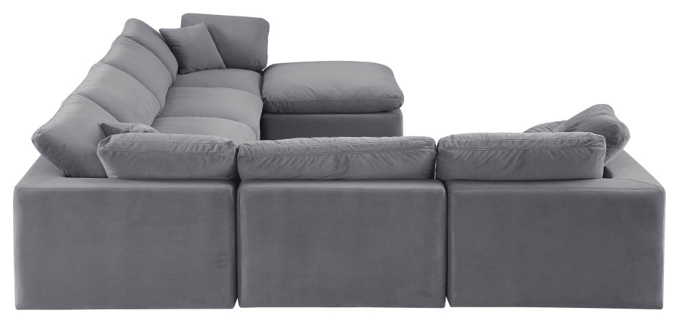 Comfy Upholstered U-Shaped Modular Sectional, Grey, 7-Piece: 3 Armless Chair, 3 Corner Chair, 1 Ottoman, Velvet