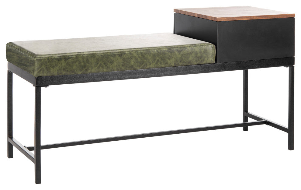 Safavieh Maruka Bench With Storage, Gray Wash/Dark Green