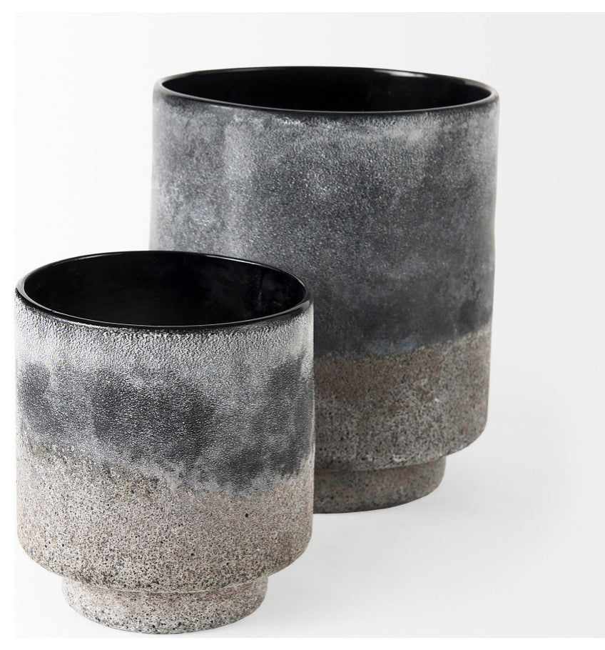 Squally 6.0Lx6.0Wx6.4H Black/Brown Ceramic Ombre Textured Small Vase