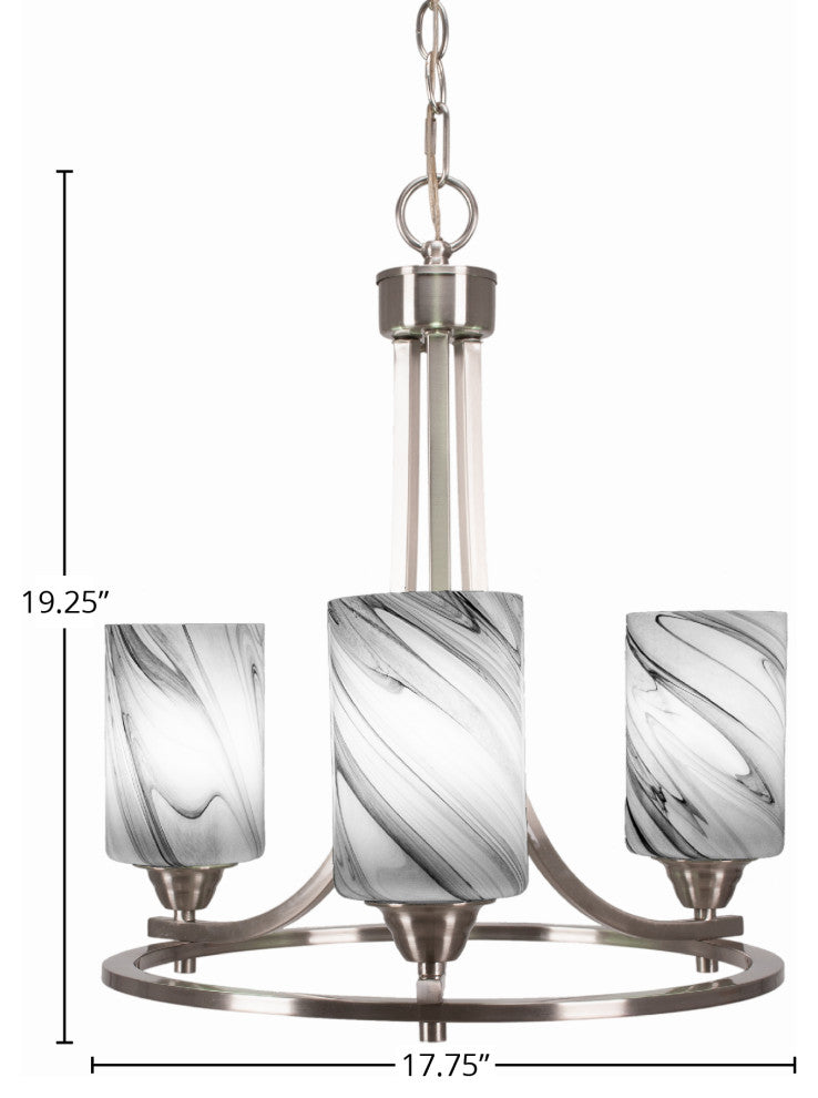 Paramount Uplight 3-Light Chandelier, Brushed Nickel, 4" Onyx Swirl Glass