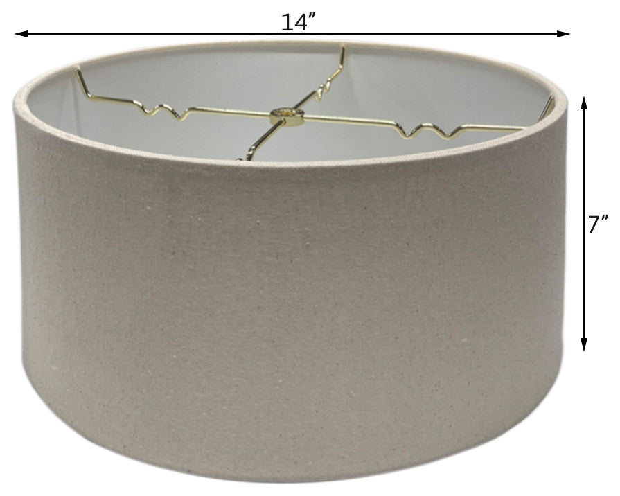 Hardback Shallow Drum Lampshade, Light Oatmeal Linen Fabric, 14x14x7
