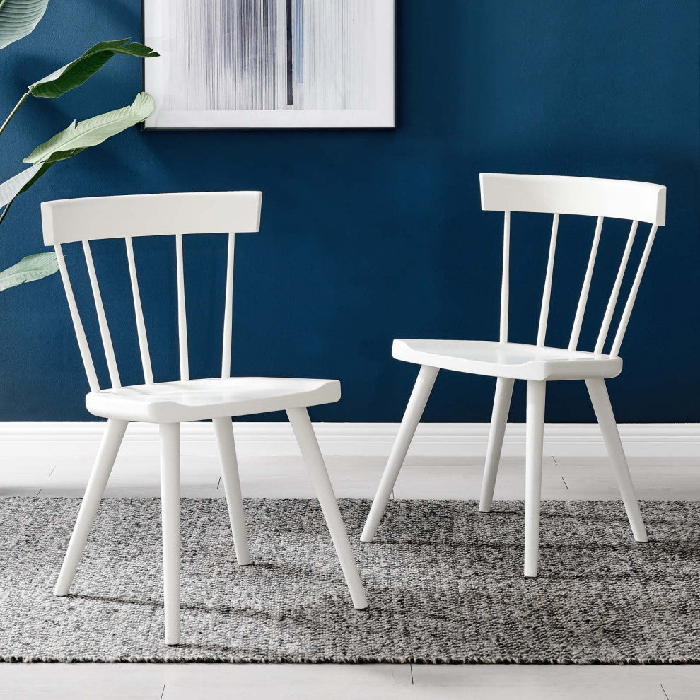 Side Dining Chair, Set of 2, White, Wood, Modern, Cafe Bistro Hospitality