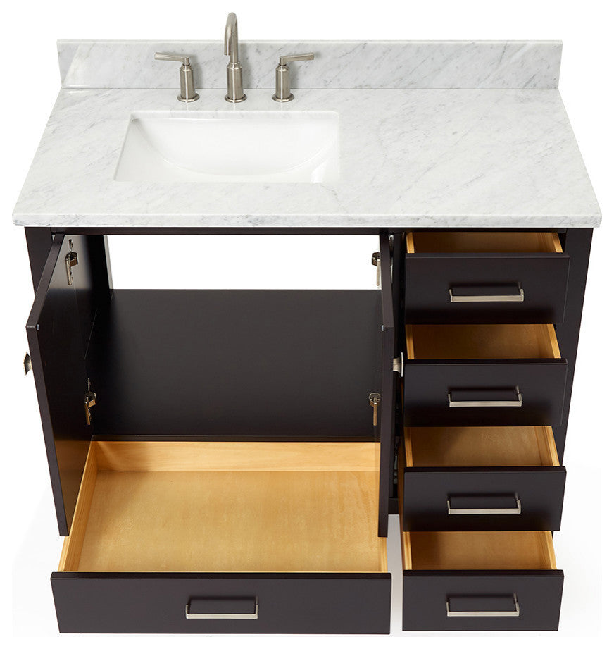 ARIEL Cambridge 43" Left Rectangle Sink Bath Vanity Carrara Marble