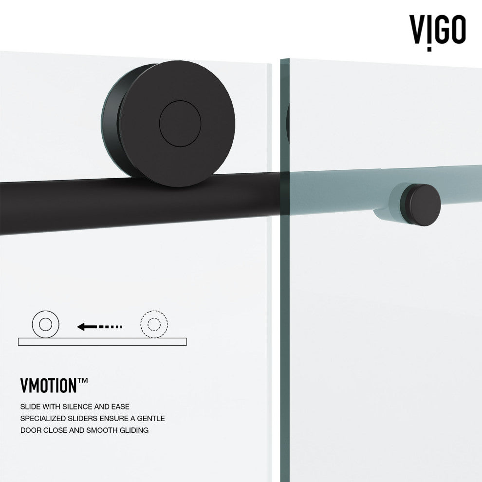 VIGO Elan Frameless Sliding Shower Door, V-Motion, Clear Glass, Stainless Steel, 68" to 72" W X 76" H