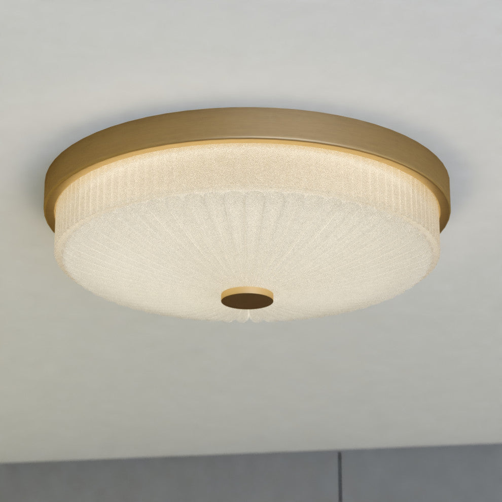 Preston 1-Light Gold Brass Transitional Dome Flush Mount LED Fixture Glass Shade, Natural Brass